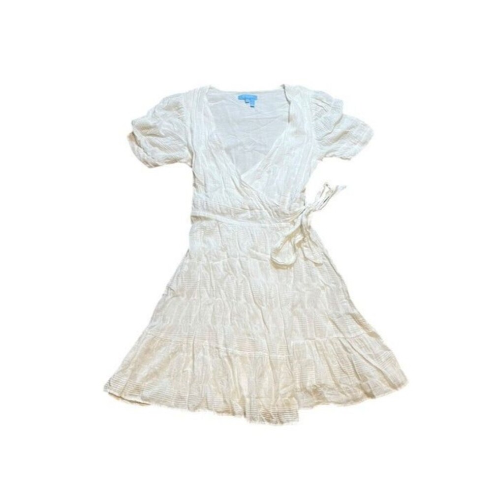 Draper James RSVP Size XS White Gauze Textured Wrap Mini Dress Summer Graduation